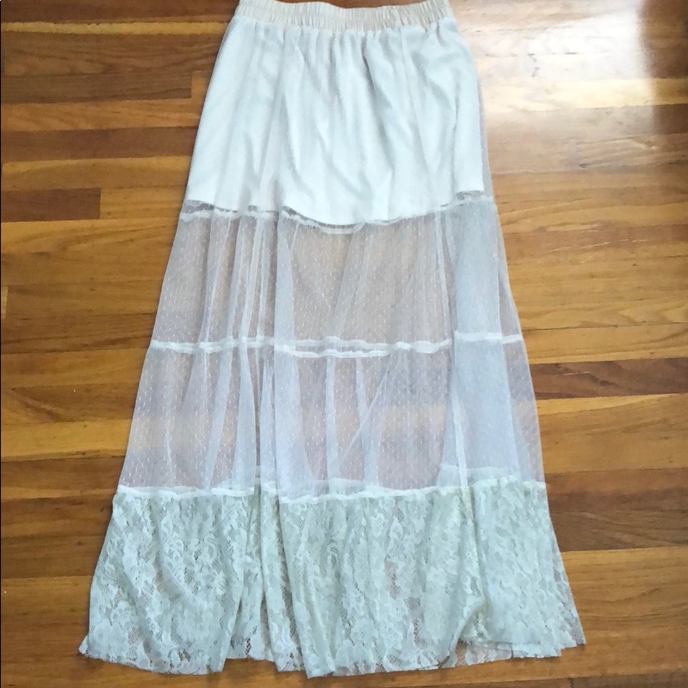 cream lace maxi skirt
